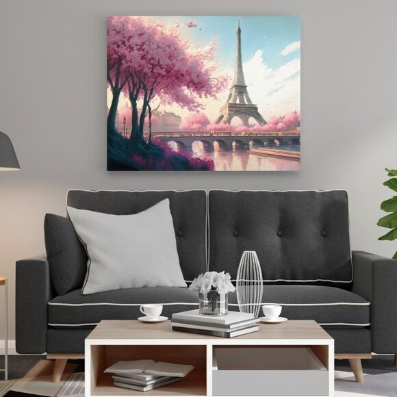 20x30 Paris‎ Eiffel Tower Floral Fantasy Watercolor Oil Painting Art Poster - Picture 2 of 7